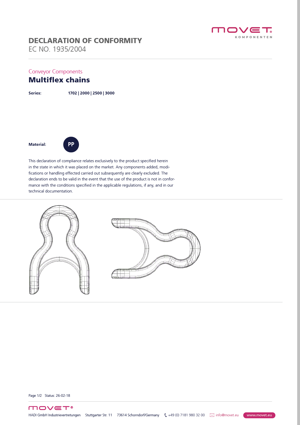 Konformitätserklärung Multiflex-Ketten - POM
