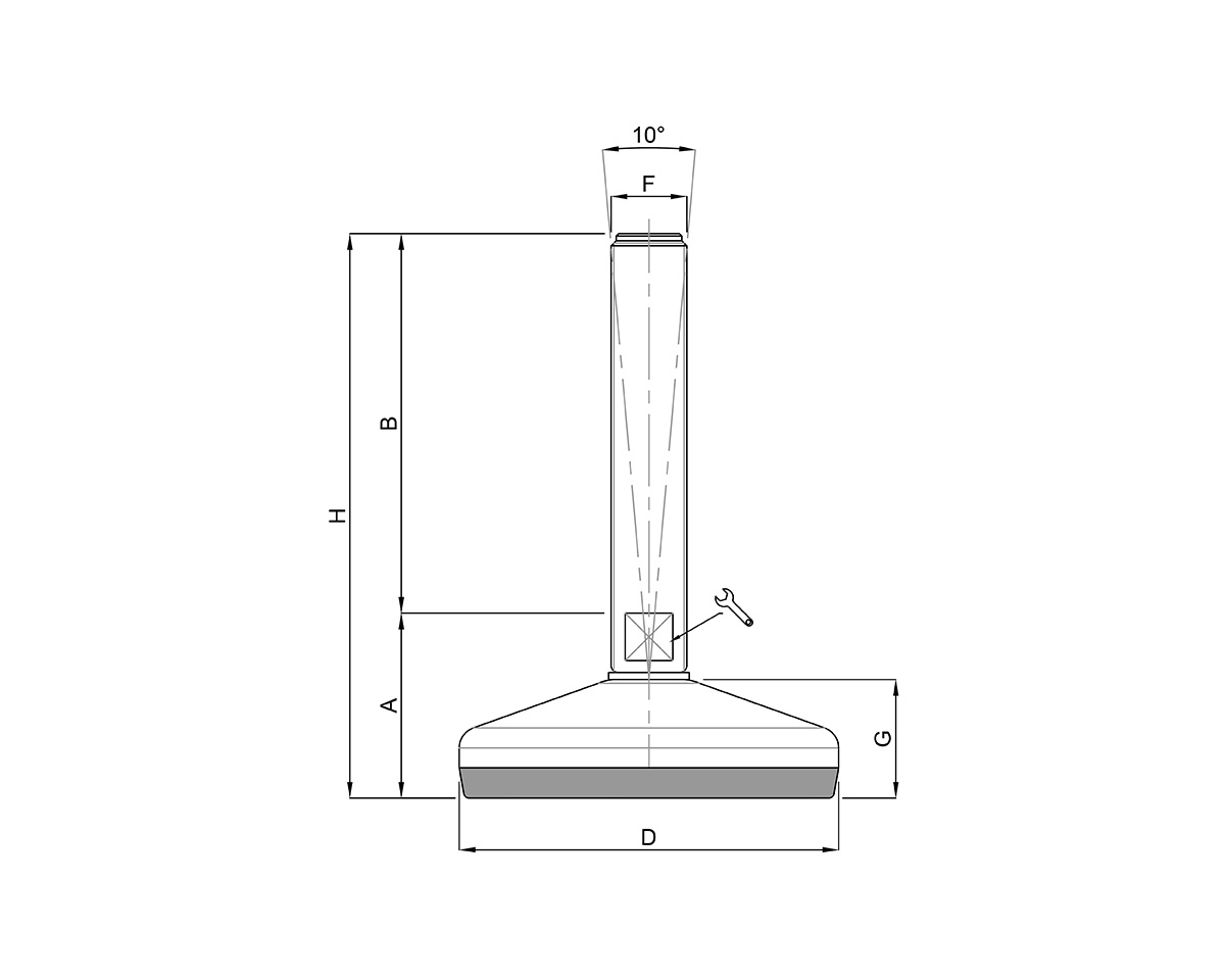 Element 3 von 3 (Bild) – Maschinenfuß / Gelenkfuß VULCANIZED Edelstahl, Ø 80 mm Edelstahl, M20 x 300 mm, NBR