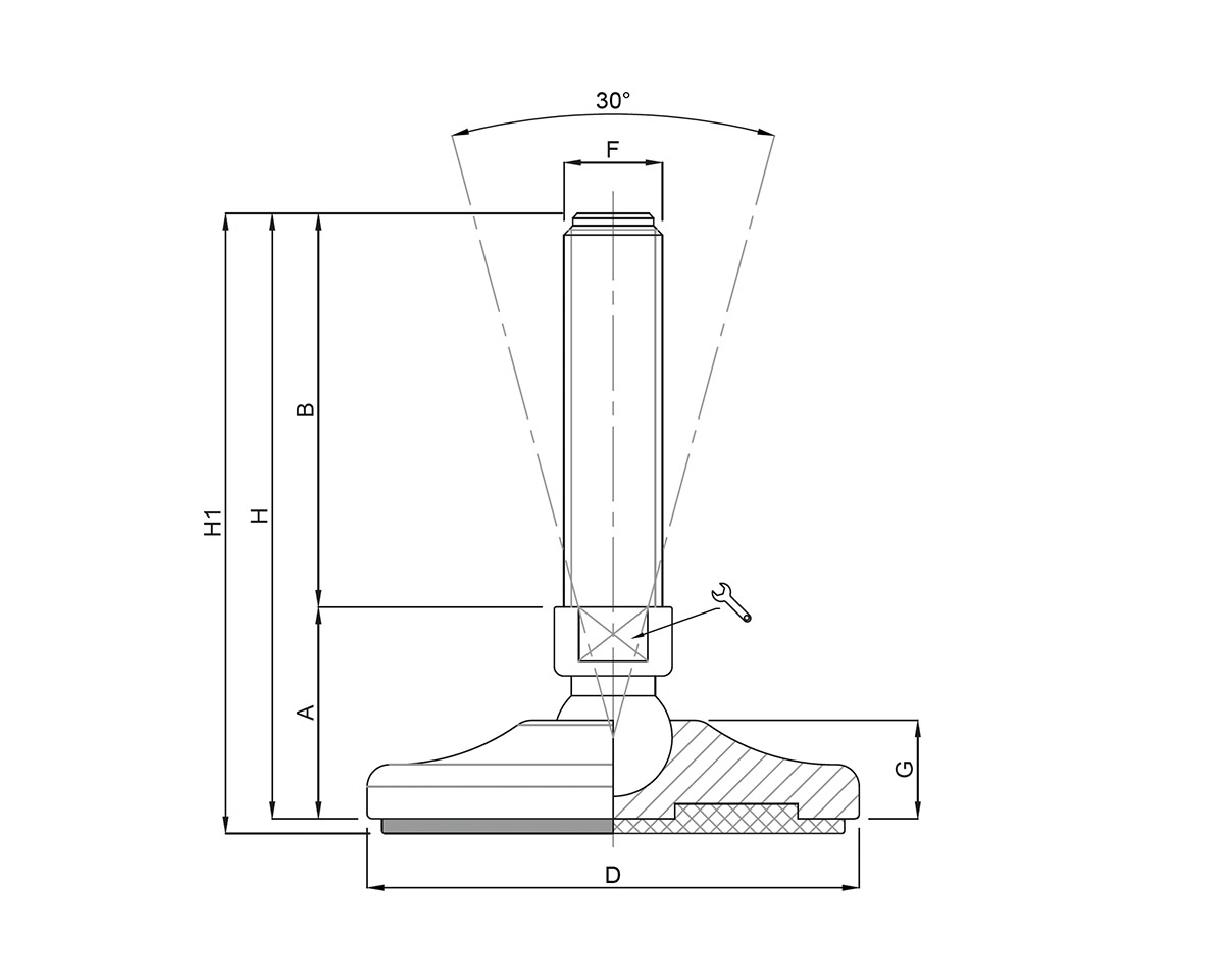 Element 4 of 4 (image) – Levelling foot MASSIV Steel, Ø 65 mm, M16 x 150 mm