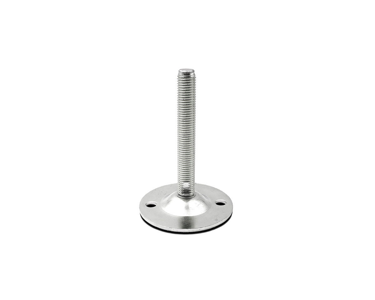 Maschinenfuß / Gelenkfuß BLECHTELLER Edelstahl, Ø 85 mm, M16 x 100 mm, Bohrungen, NBR