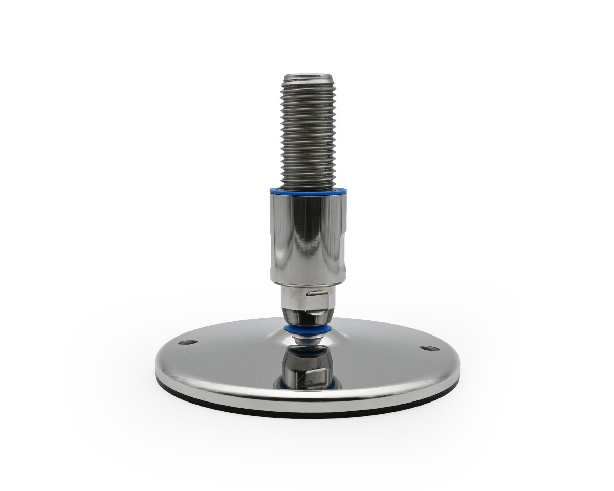 Levelling foot TEKNO-HYGIENIC 3-A, Ø 200 mm Stainless steel, M30 x 140 mm, Drills, NBR