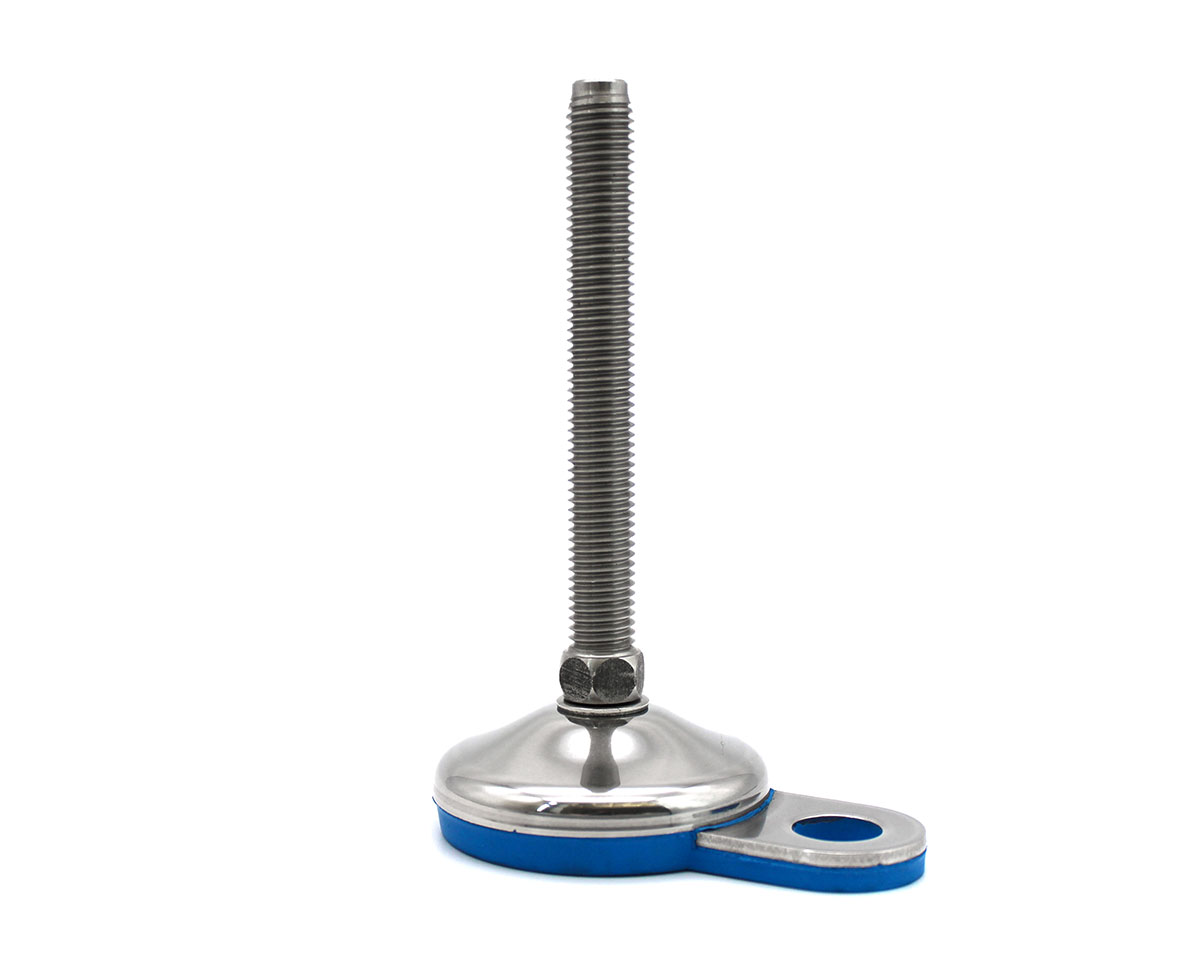 Maschinenfuß mit Gelenk VULCANIZED Edelstahl, Ø 60 mm, M12 x 150 mm Edelstahl, Lasche Ø 15 mm, Antirutsch EPDM blau