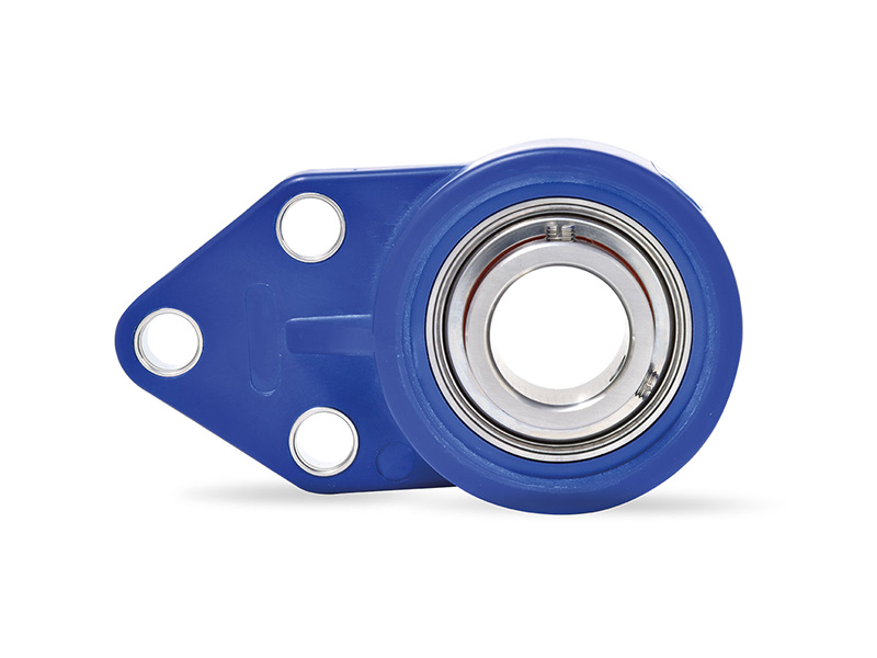 MOVET® Blue Hygiene 3-Loch Flanschlager FBL 203, Gehäuse blau, MB Edelstahl, Ø 17 mm