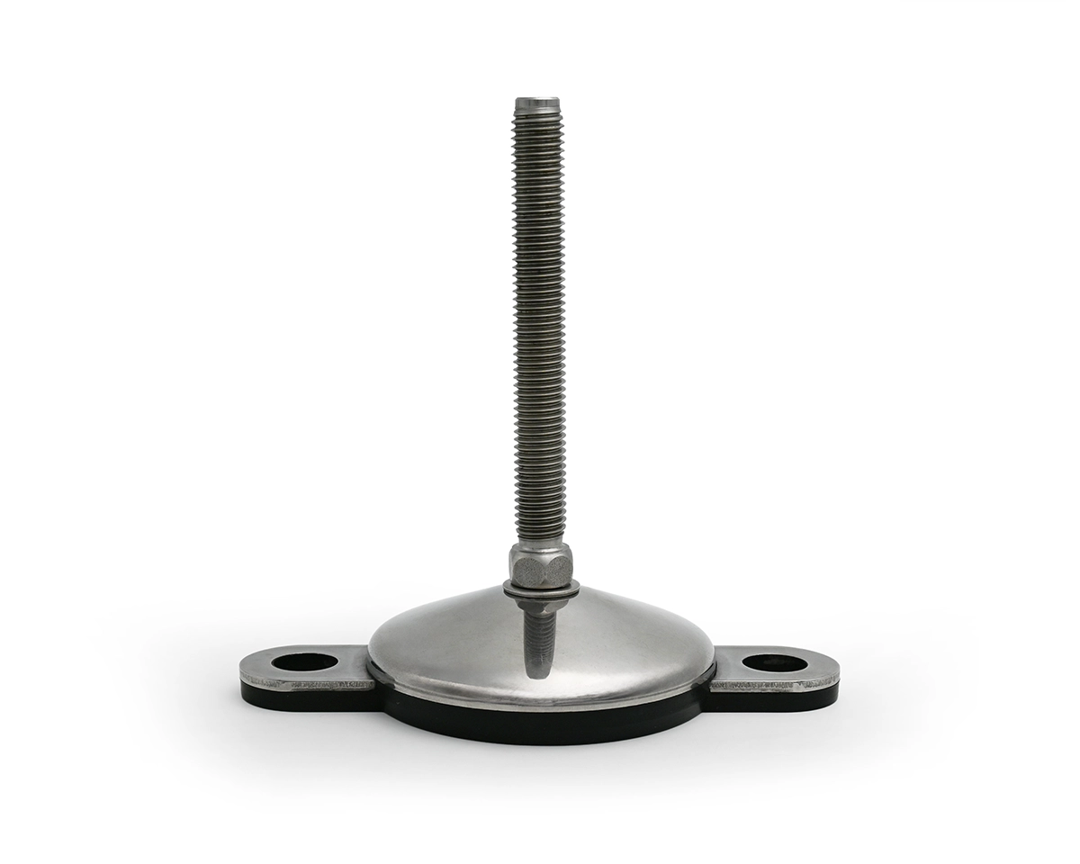 Gelenkfuß VULCANIZED Edelstahl, Ø 80 mm, M12 x 125 mm Edelstahl, 2 Laschen Ø 15 mm, Antirutsch NBR schwarz