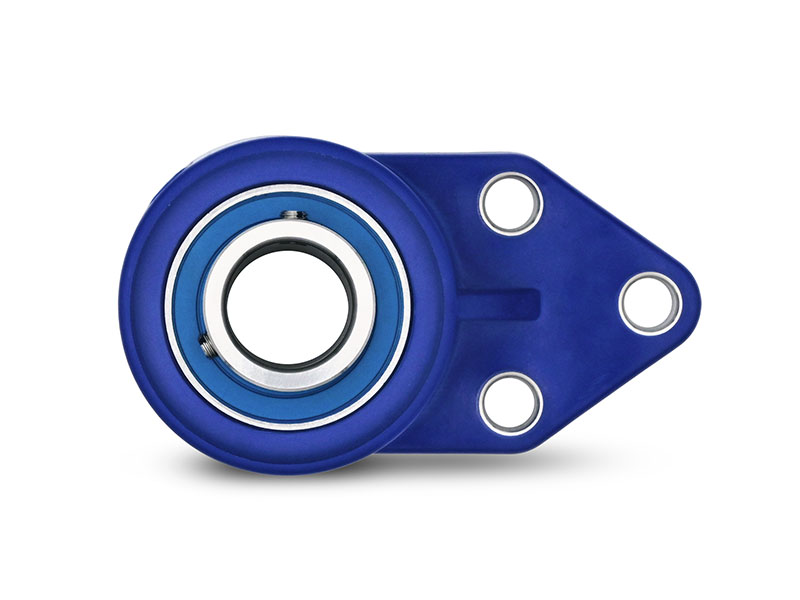 MOVET® Waterproof IP69K 3-hole flange bearing FBLW 205, housing blue, MB stainless steel, Ø 25 mm