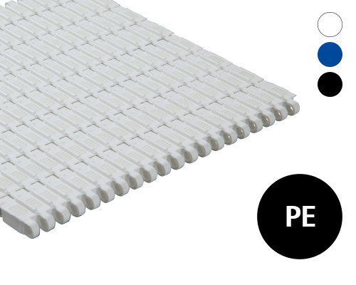Modular plastic belt 25-412 grid-windows and non stick rips, 13 % flow, p=25  PE natural, blue, FDA, USDA, FSIS