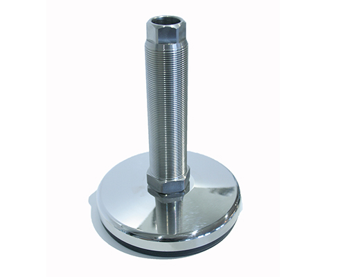 Maschinenfuß / Stellfuß TEKNOFIX, Ø 120 mm, Feingewinde M30x1, 5 x 121 mm Edelstahl, inkl. Kontermutter, Durchgangsbohrung