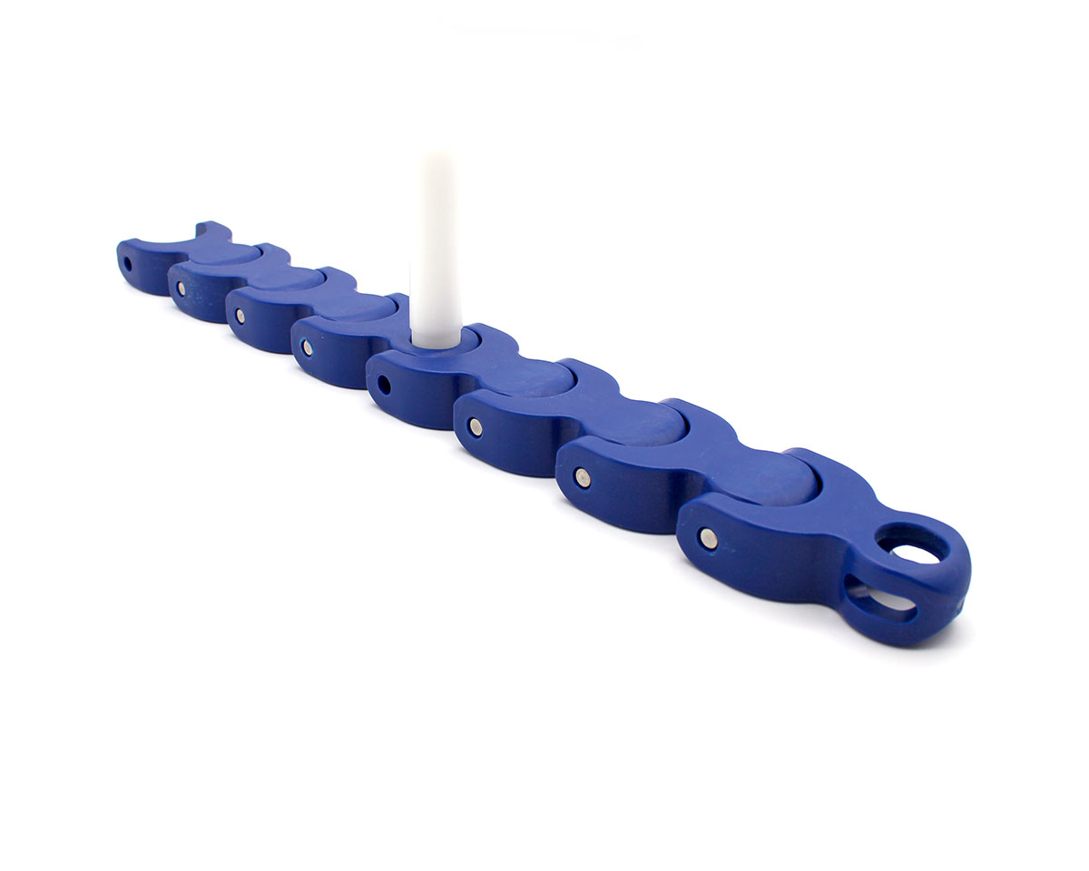 MOVET Multiflex conveyor chain 1702, 9+1 set, radius, LF Acetal blue