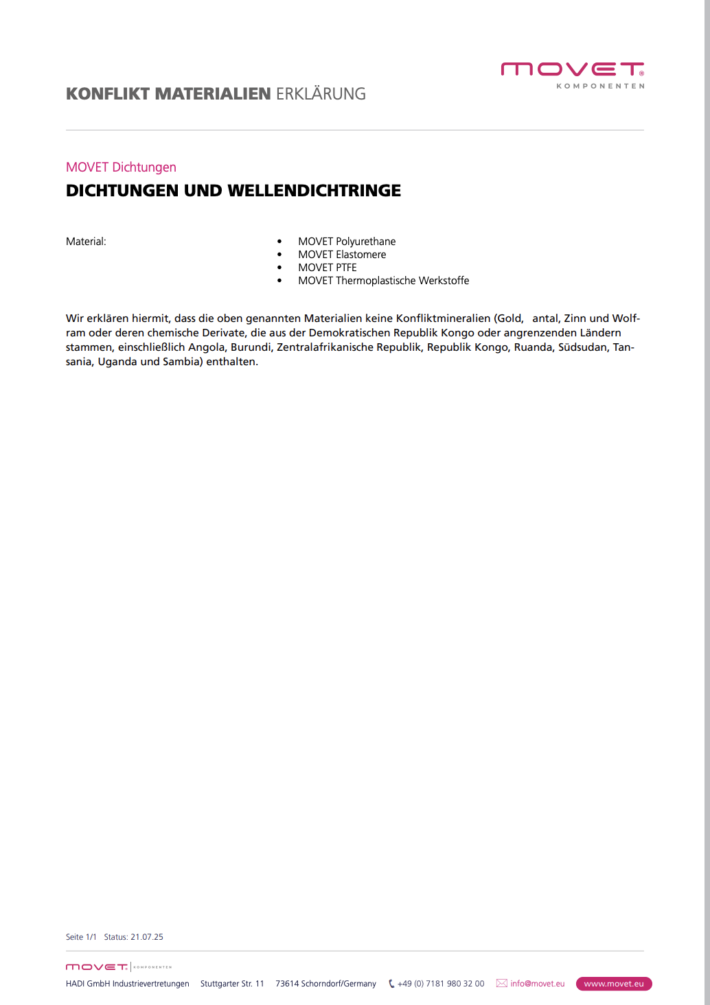 Conflict Materials WATERPROOF Flange Bearing Accessories