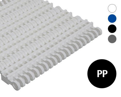 Modular belt 50-301 lattice-shape cross bars, 27 % flow, p=50  PP white, blue, grey, FDA, USDA, FSIS