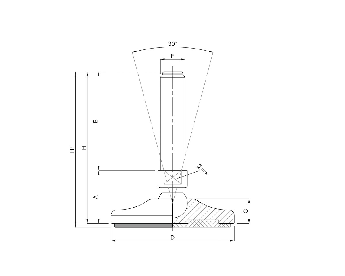 Element 4 von 4 (Bild) – Maschinenfuß / Gelenkfuß MASSIV Edelstahl, Ø 159 mm, M24 x 175 mm