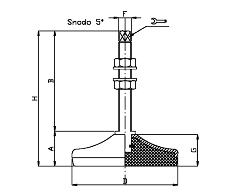 Element 2 von 2 (Bild) – Maschinenfuß / Stellfuß ANTIVIBRATION, Ø 120 mm Stahl, M16 x 125 mm, inkl. Mutter, NBR