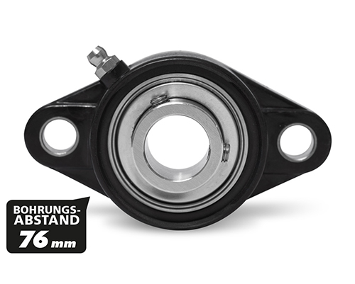 MOVET® 2-hole flange bearing LNFL 202, housing black, MUC stainless steel, Ø 15 mm