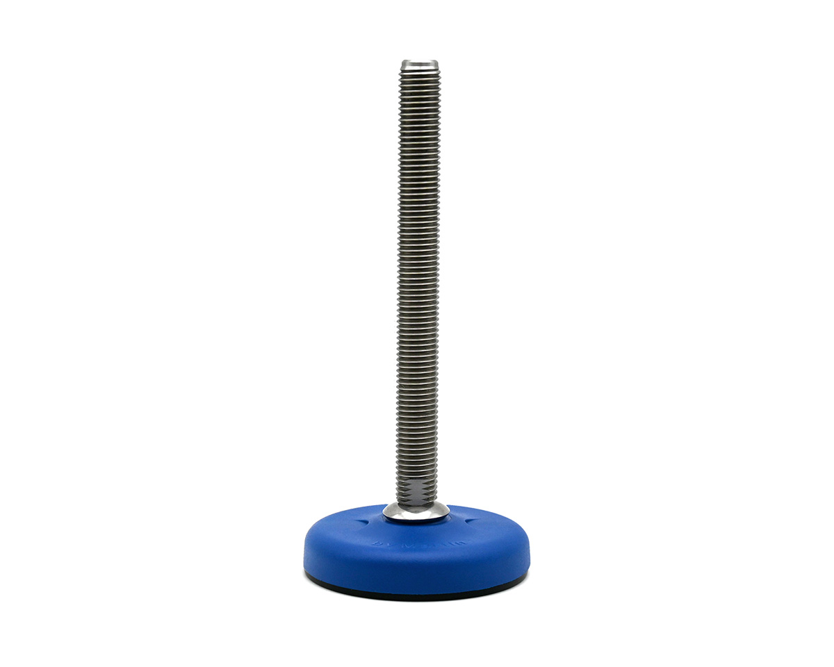 Maschinenfuß / Gelenkfuß ECO16 PA blau, Ø 83 mm, M24 x 150 mm Edelstahl, Bohrungen, NBR
