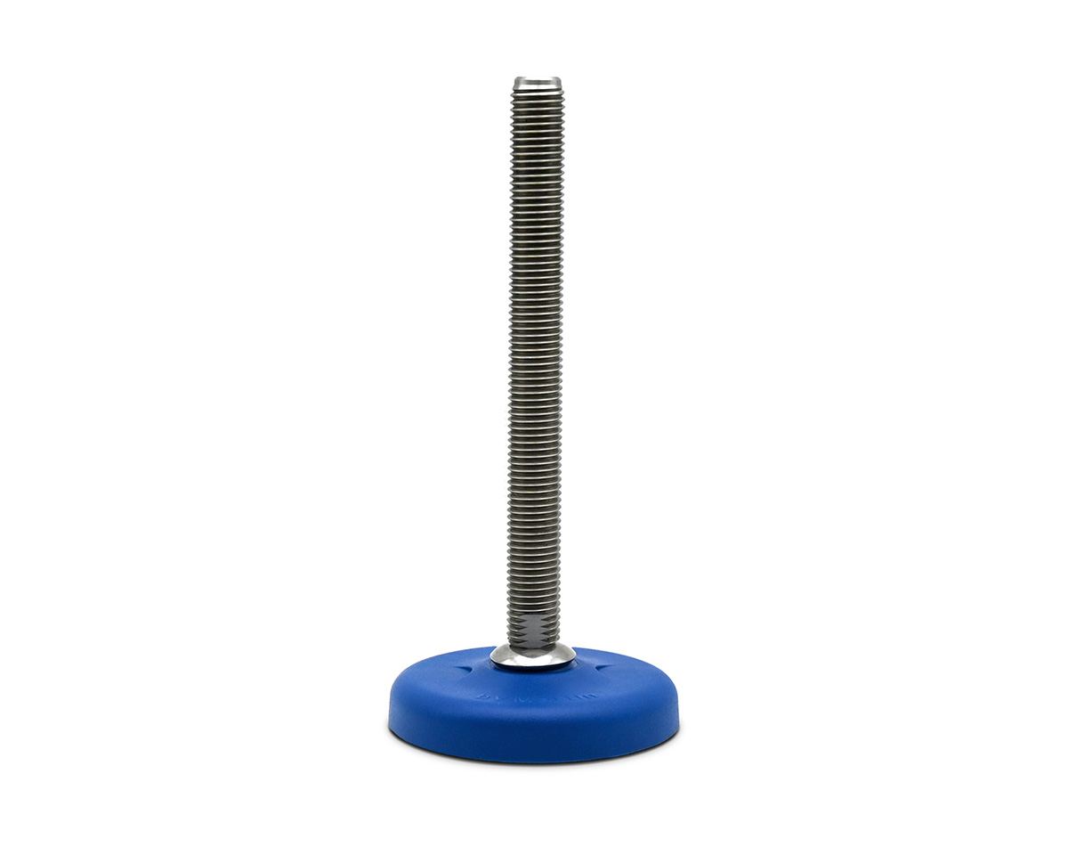 Maschinenfuß / Gelenkfuß ECO16 PA blau, Ø 83 mm, M24 x 250 mm Edelstahl, Bohrungen