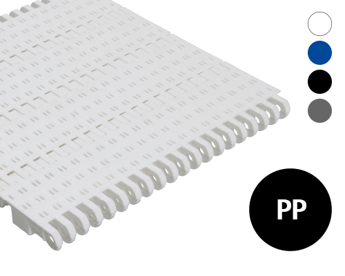 Modular  belt 50-600 perforated flat top, 9 % flow, p=50  PP white, blue, grey, FDA, USDA, FSIS