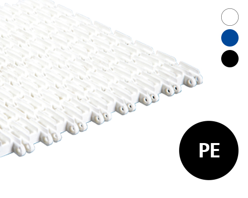 Modular plastic belt 25-402 lines structure surface, 29 % flow, p=25  PE natural, blue, FDA, USDA, FSIS