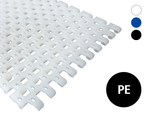 Modular plastic belt 25-801 very open surface, 45 % flow, p=25  PE natural, blue, FDA, USDA, FSIS