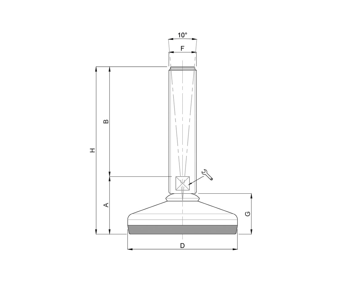 Element 3 von 3 (Bild) – Maschinenfuß / Gelenkfuß VULCANIZED Edelstahl, Ø 80 mm, M10 x 100 mm, Hygiene, EPDM