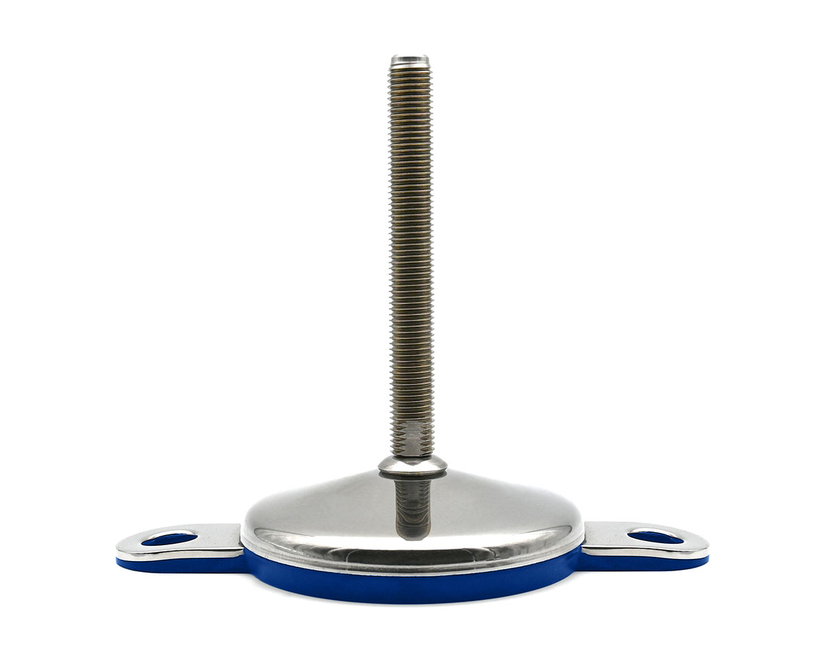 Maschinenfuß mit Gelenk VULCANIZED Edelstahl, Ø 60 mm, M10 x 125 mm Edelstahl, Hygienescheibe, 2 Laschen Ø 15 mm, Antirutsch