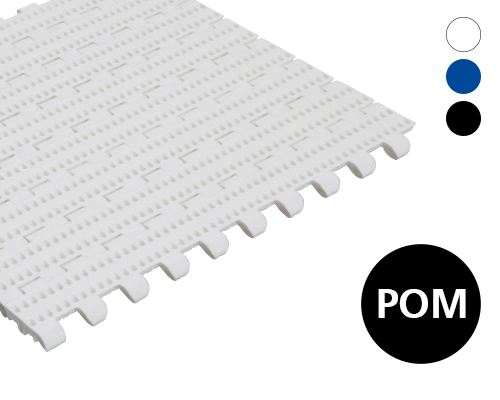 Modular plastic belt 25-806 perforated surface, 21 % flow, p=25  POM natural, blue, FDA, USDA, FSIS