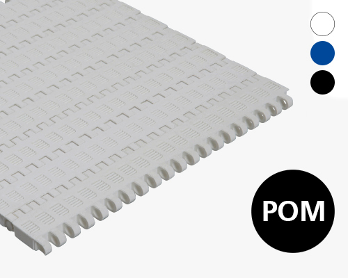 Modular plastic belt 25-406 grid-shaped surface, 13 % flow, p=25  POM natural, blue, FDA