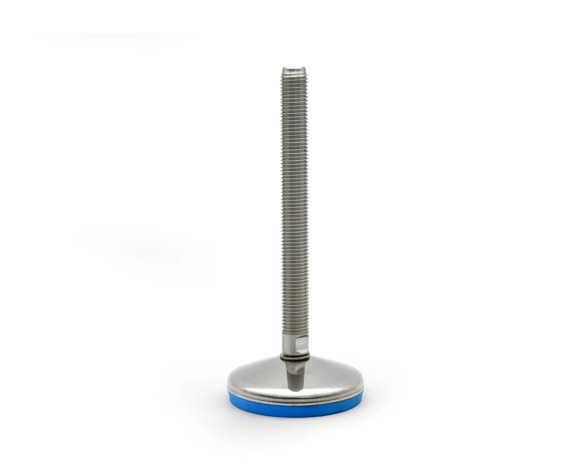 Element 1 von 3 (Bild) – Maschinenfuß / Gelenkfuß VULCANIZED Edelstahl AISI316, Ø 80 mm, M12 x 100 mm, EPDM blau, MOQ 50 St.
