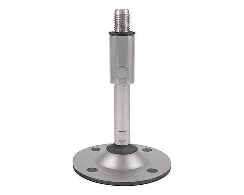 Gelenkfuß TEKNOCLEAN BLECHTELLER, Ø 120 mm, M16 x 150 mm Edelstahl, Verstellweg 65 mm, Hülse 85 mm, Bohrungen Ø 12, 5 mm