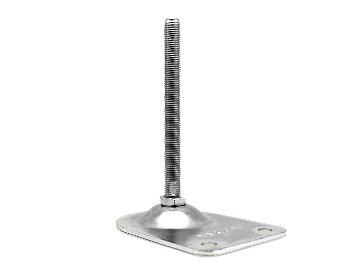 Maschinenfuß / Stellfuß BLECHTELLER Stahl, 151 x 110 mm, M20 x 180 mm, Fix Mutter, Bohrungen, VPE 50 St