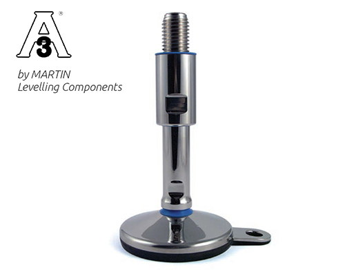 Levelling foot TEKNO-HYGIENIC 3-A, Ø 100 mm Stainless steel, M16 x 190 mm, Lug, NBR