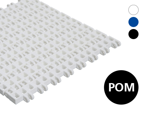 Modular plastic belt 25-400 lattice-shaped surface, 29 % flow, p=25  POM natural, blue, FDA, USDA, FSIS