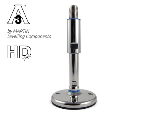 Maschinenfuß / Gelenkfuß TEKNO-HYGIENIC 3-A, Ø 120 mm Edelstahl, M36 x 235 mm, Bohrungen, NBR