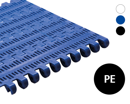 Modular belt 50-805 perforated flat top, 28 % flow, p=50  PE natural, blue, FDA, USDA, FSIS