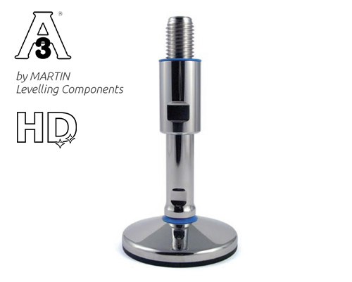 Levelling foot TEKNO-HYGIENIC 3-A, Ø 120 mm Stainless steel, M24 x 190 mm, NBR