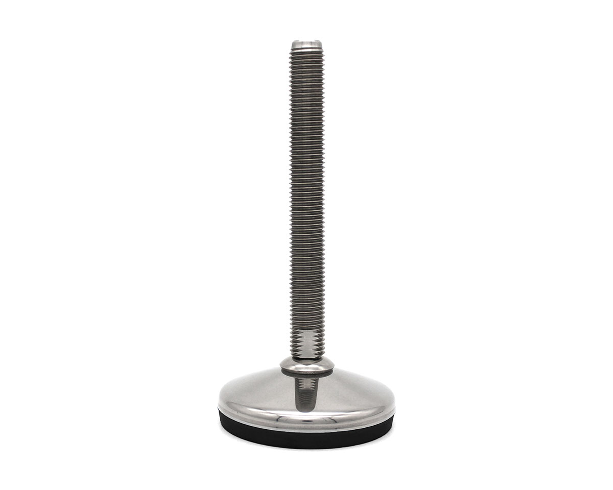 Stellfuß mit Gelenk VULCANIZED Edelstahl, Ø 80 mm, M10 x 100 mm Edelstahl, Hygienescheibe, Antirutsch NBR schwarz