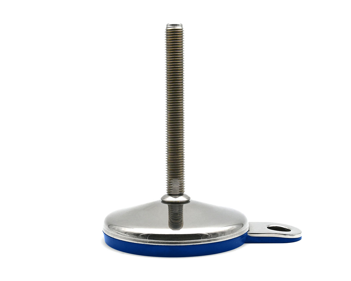 Maschinenfuß mit Gelenk VULCANIZED Edelstahl, Ø 100 mm, M16 x 150 mm Edelstahl, Hygienescheibe, Lasche Ø 15 mm, Antirutsch