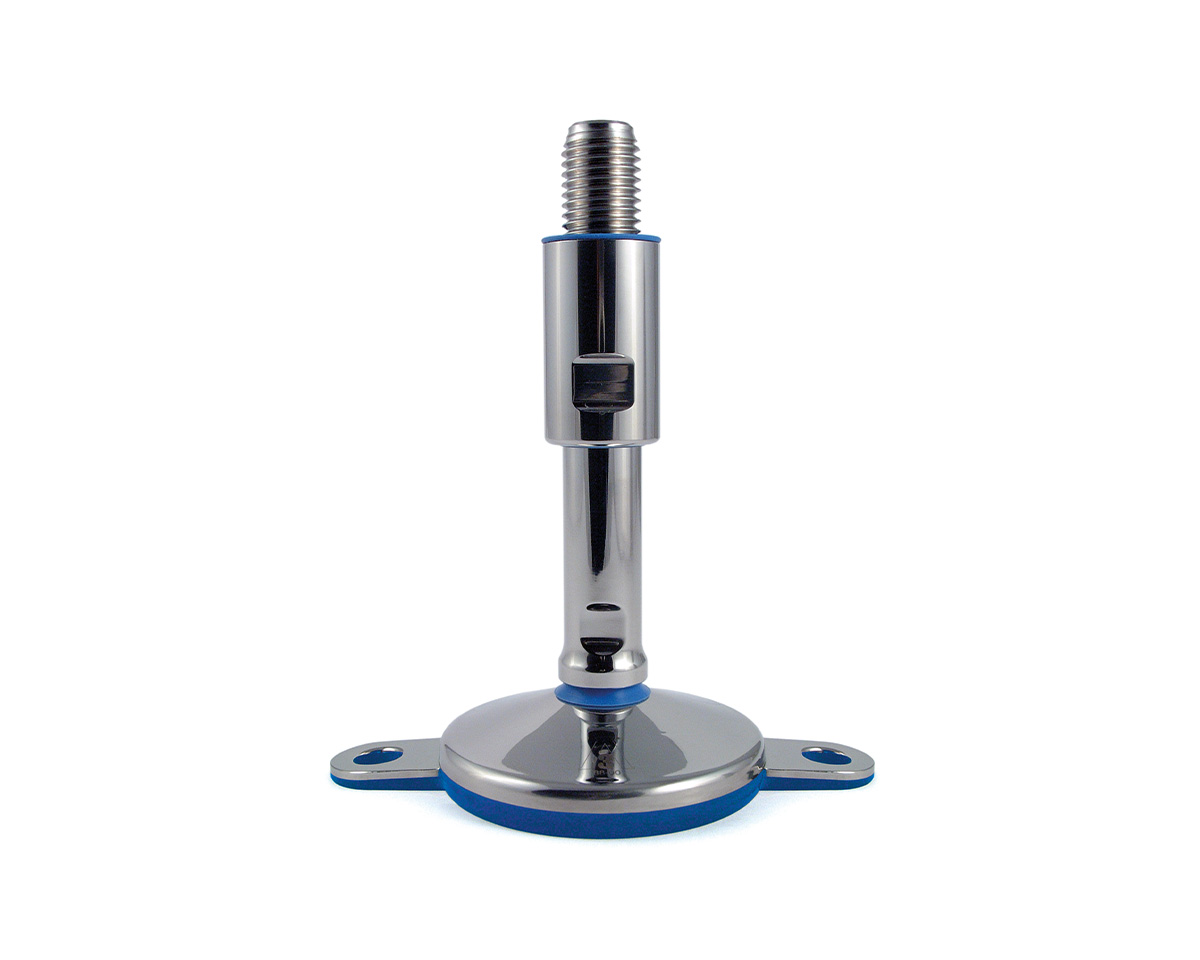 Maschinenfuß / Gelenkfuß TEKNO-HYGIENIC 3-A, Ø 120 mm Edelstahl, M16 x 140 mm, 2 Laschen, EPDM