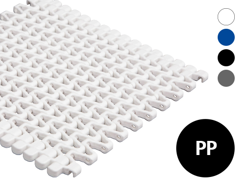Modular belt 12-401 lattice-shaped, 40 % flow, p=12,5  PP white, blue, grey, FDA, USDA, FSIS