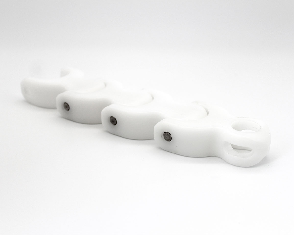 Multiflex-Kette 1702 LF Acetal natur Mitnehmerset 1+1 Basisglied, 100 mm lang, zur Montage von Mitnehmerbolzen