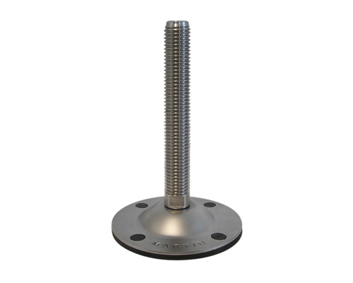 Maschinenfuß / Gelenkfuß BLECHTELLER Edelstahl, Ø 123 mm, M30 x 200 mm, Bohrungen, NBR