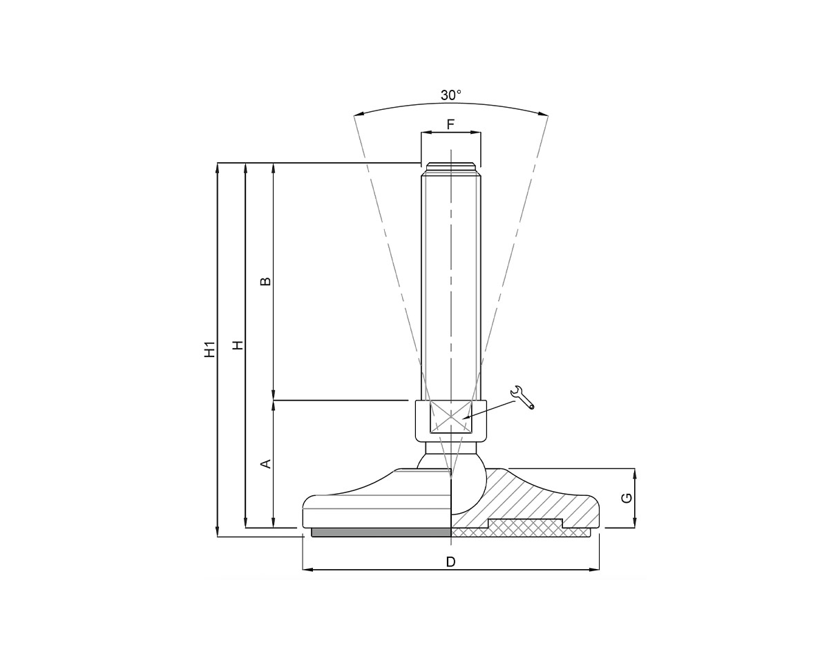 Element 3 von 3 (Bild) – Maschinenfuß / Gelenkfuß MASSIV Stahl, Ø 120 mm, M30 x 125 mm, gelb