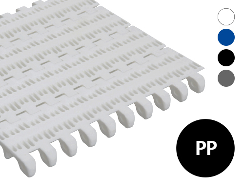 Modular belt 50-806 perforated flat top, 25 % flow, p=50  PP white, blue, grey, FDA, USDA, FSIS