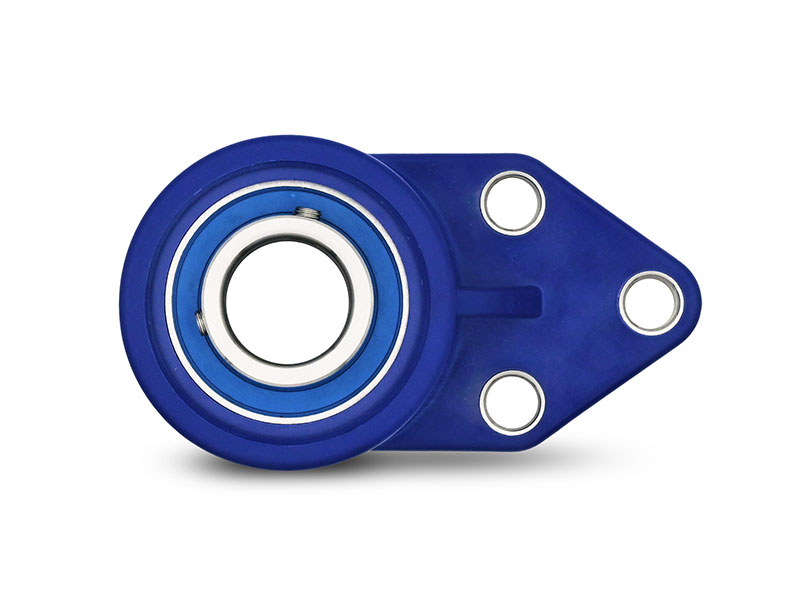 MOVET® Blue Hygienic 3-hole flange bearing FBL 205, housing blue, MB stainless steel, Ø 25 mm