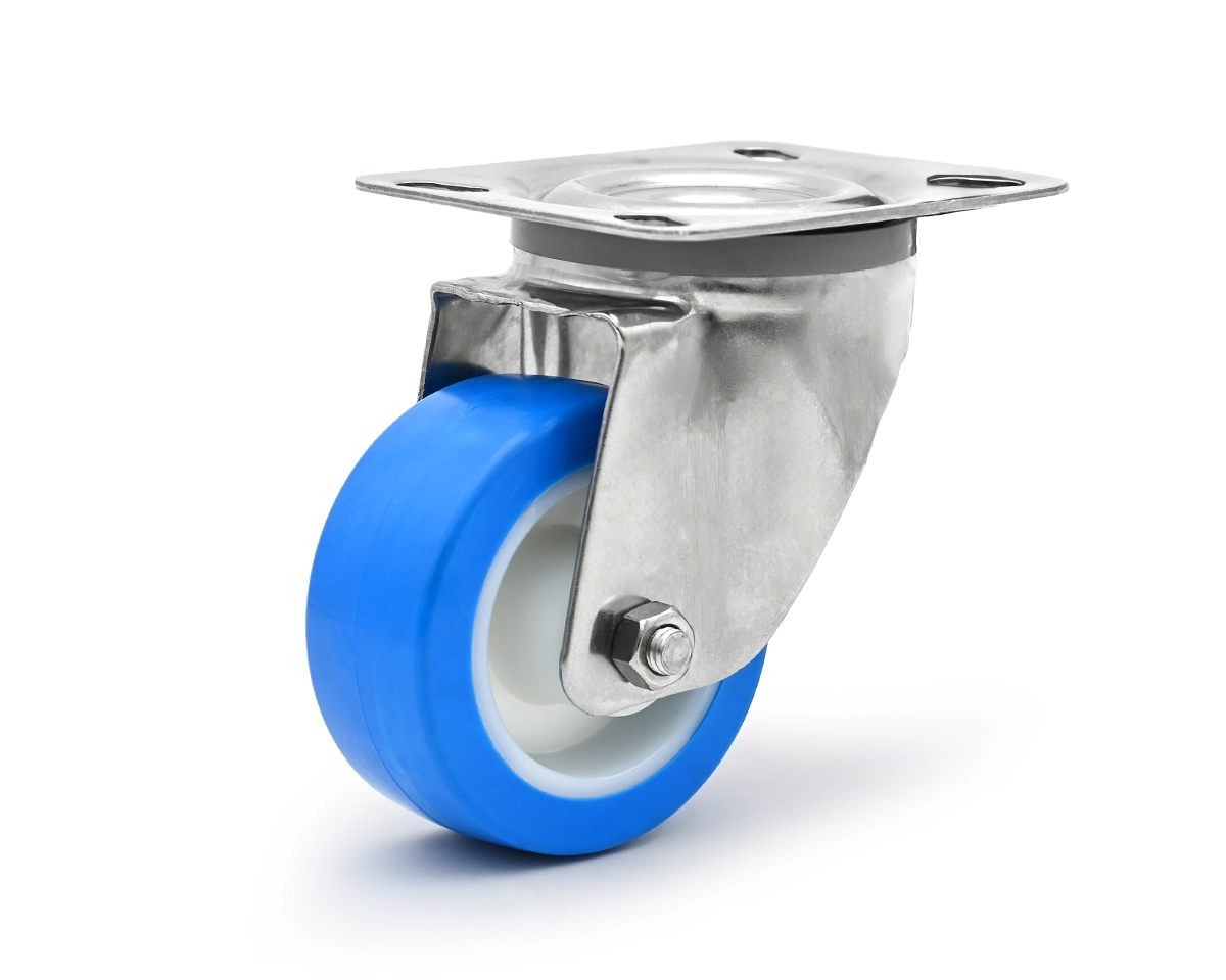 Element 2 of 3 (image) – Swivel castor, zinc plated, Ø 80 mm, PU blue, 82 Shore, total height 110 mm