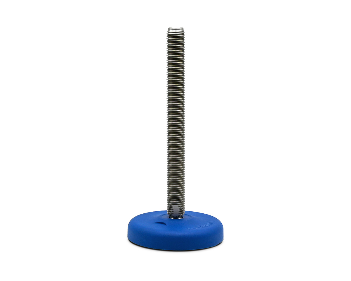 Maschinenfuß / Gelenkfuß ECO30 PA blau, Ø 103 mm, M24 x 250 mm Edelstahl, Bohrungen