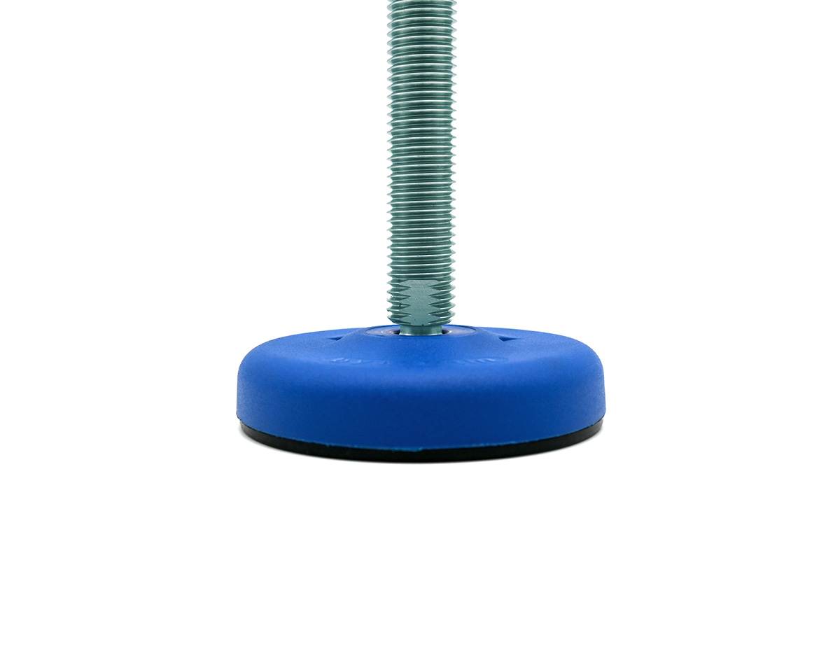 Element 2 von 3 (Bild) – Maschinenfuß / Gelenkfuß ECO30 PA blau, Ø 123 mm, M16 x 100 mm Stahl, Bohrungen, NBR
