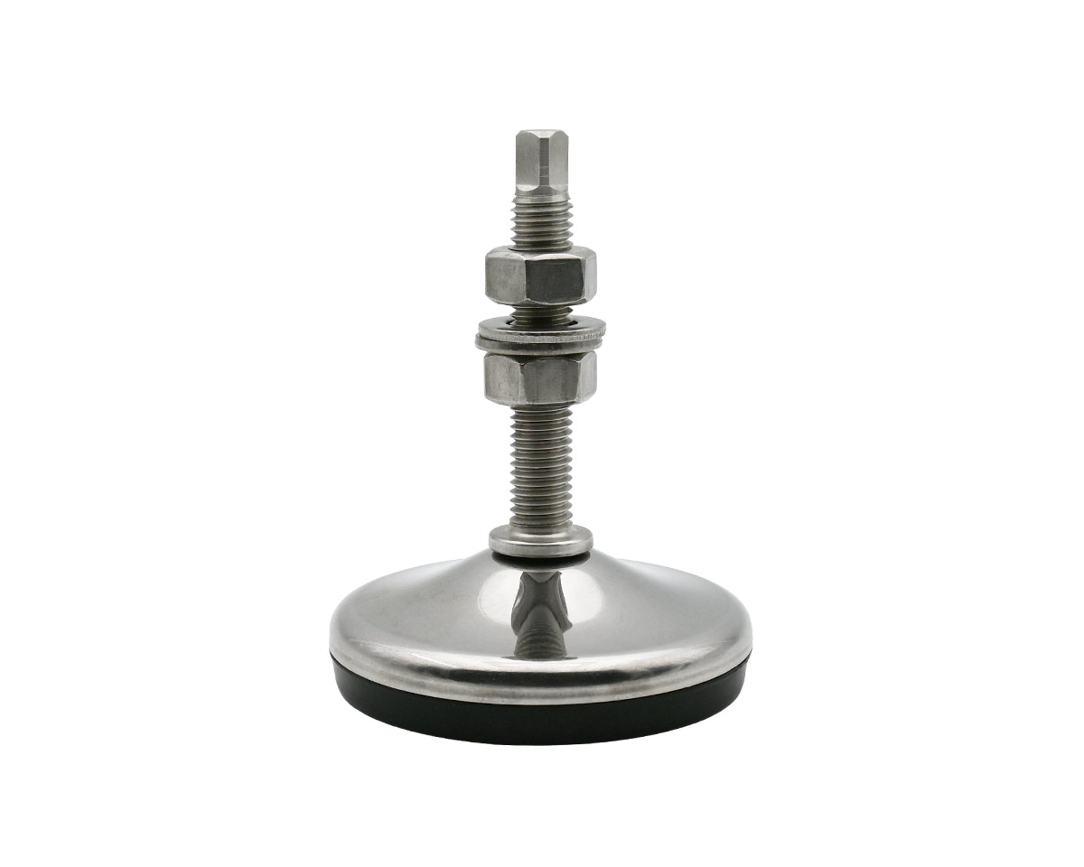 Element 1 von 3 (Bild) – Maschinenfuß / Stellfuß ANTIVIBRATION, Ø 120 mm Edelstahl, M16 x 125 mm, inkl. Mutter, NBR