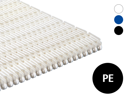 Modular plastic belt 25-420 lattice window transfer ribs, 14 % flow, p=25  PE natural, blue, FDA, USDA, FSIS
