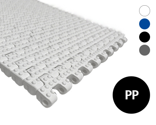 Modular plastic belt 12-438  closed surface, with nopps, 2 % flow, p=12,5  PP white, blue, grey, FDA, USDA, FSIS