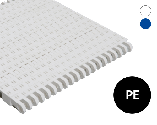 Modular belt 50-630 perforated flat top, 3 mm ribs, 9 % flow, p=50  PE natural, blue, FDA, USDA, FSIS